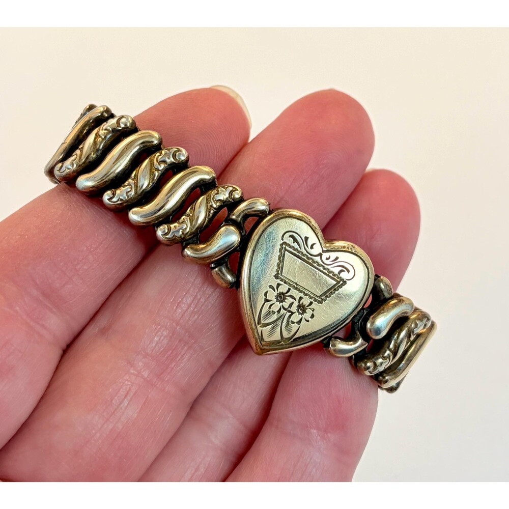 Sweetheart Bracelet, Vintage, Expansion, Heart Gold Filled Etched American Queen